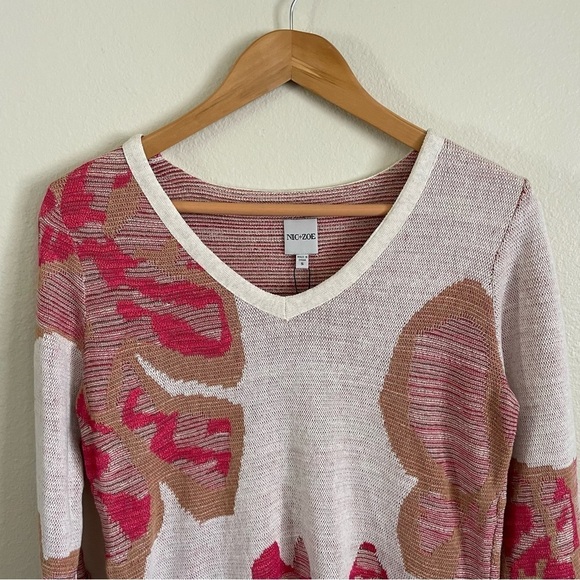 NWT NIC+ZOE Floral Sweater Lightweight Pink Multi Size Small - Picture 2 of 9